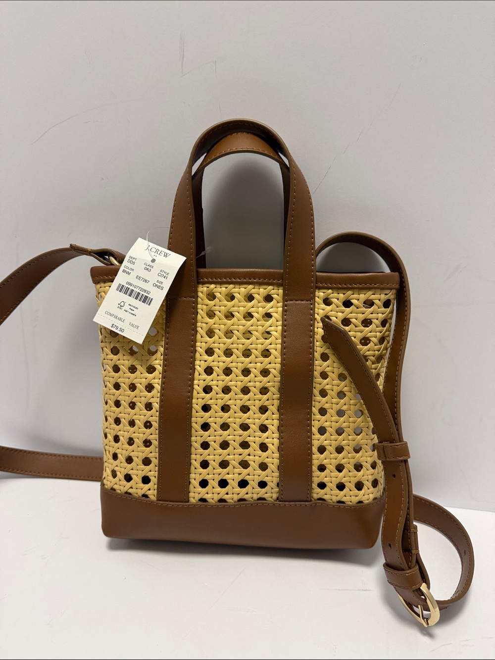 J. Crew Brown Leather Trim Woven Crossbody Bag